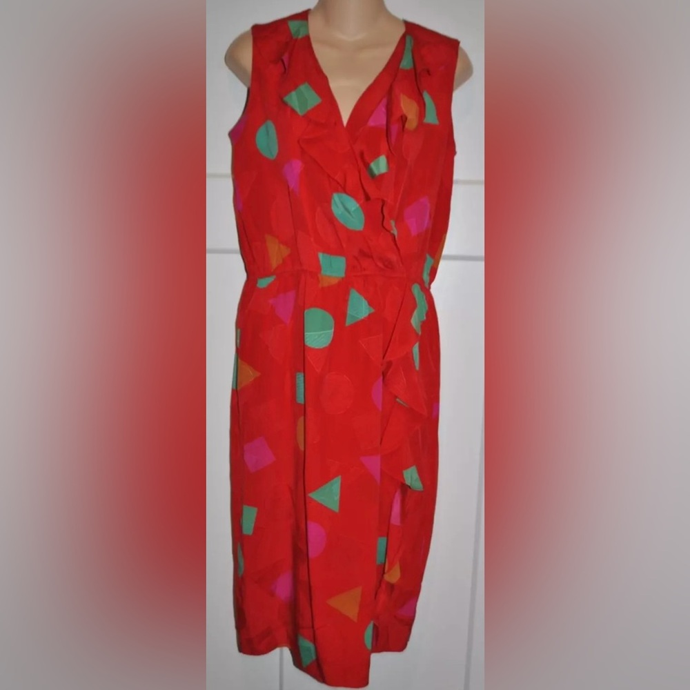 FLORA KUNG Vintage 100% Silk Faux Wrap Ruffle Dress Size 6